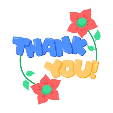 Teşekkürler renkli çizgi film ikonu, vektör illüstrasyonu 