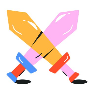 kılıçlar renkli çizgi film simgesi, vektör illüstrasyonu 