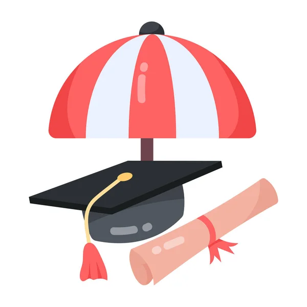 Graduatie Cap Paraplu Kleurrijke Cartoon Icoon Vector Illustratie — Stockvector
