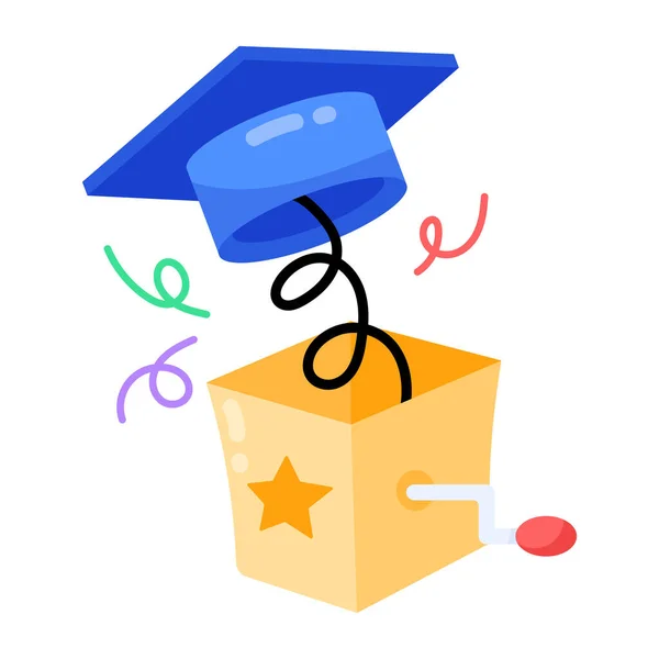 带惊喜盒彩色卡通图标的毕业帽 矢量插图 — 图库矢量图片
