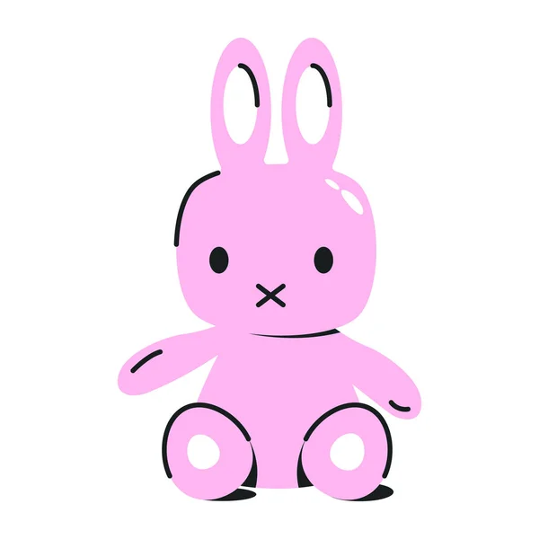 Игрушечный Розовый Кролик Красочная Икона Мультфильма Векторная Иллюстрация — стоковый вектор