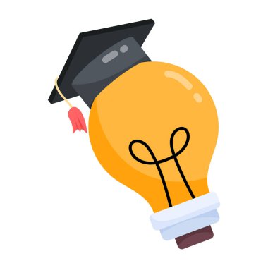 Mezuniyet şapkasında ampul, vektör illüstrasyonu basit tasarım