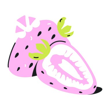 Beyaz arkaplanda pembe çilek vektör karikatürü