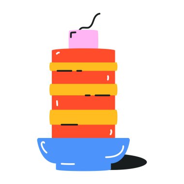 düz renkli retro çizgi film yanan fener, mum 