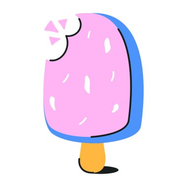 Beyaz üzerine izole edilmiş dondurmanın vektör karikatür çizimi. Şirin çizgi roman tarzı. 