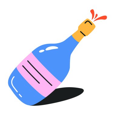 Beyaz arka planda izole edilmiş şampanya şişesi ikonu vektörü 