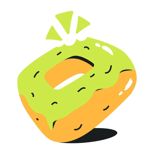 Плоский Кольоровий Мультяшний Значок Зеленого Пончика — стоковий вектор