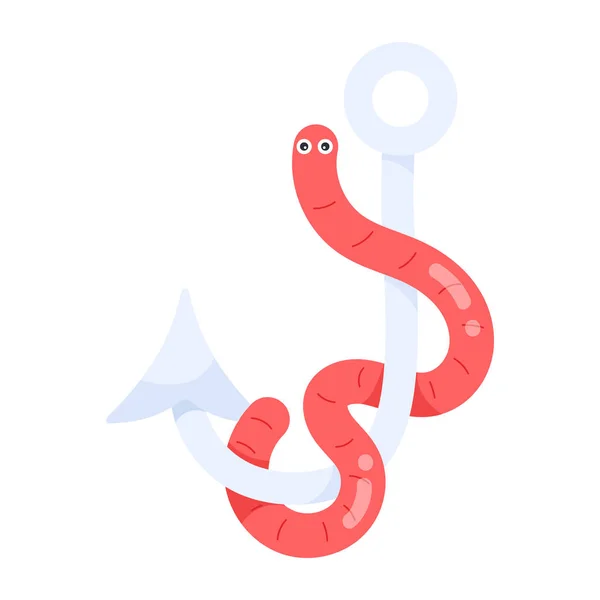 Cute Cartoon Worm Character Hook Vector Illustration — Stock Vector