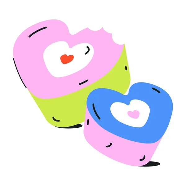 Vector Cartoon Two Sweet Hearts Cookies — Stock Vector