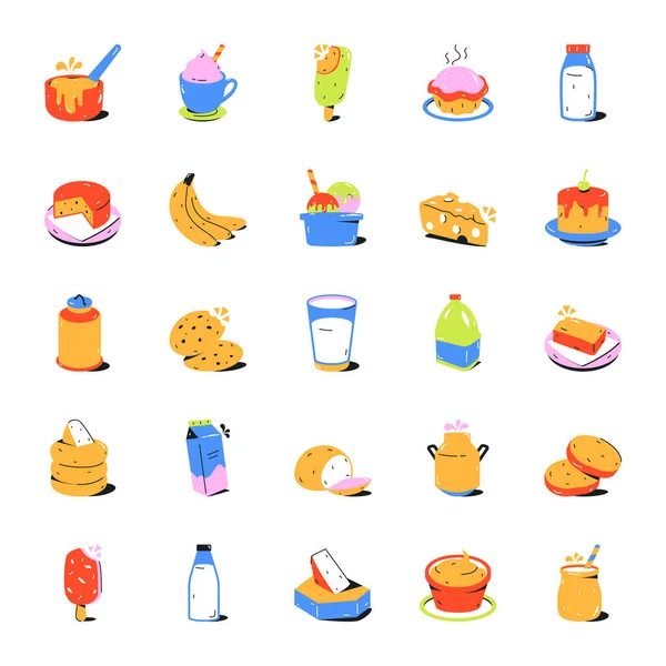 Φαγητό Και Ποτό Εικονίδια Που Διανυσματική Απεικόνιση Εικονιδίων Τροφίμων — Διανυσματικό Αρχείο