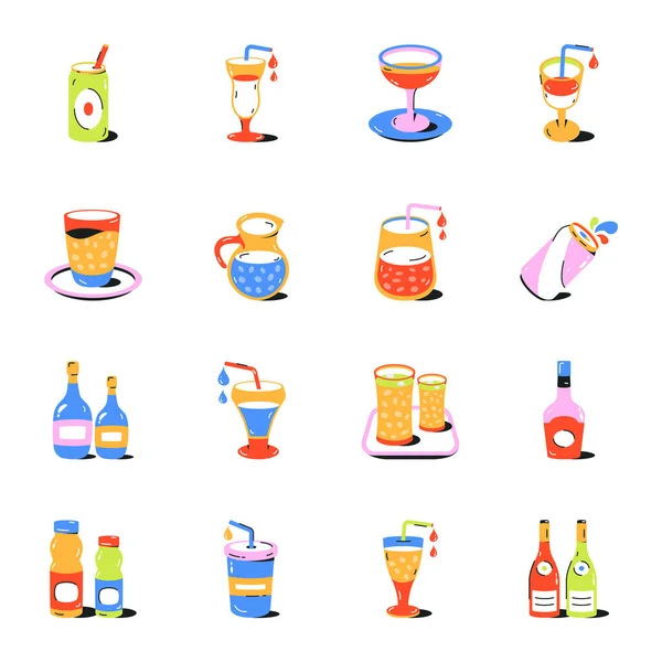 Alcohol Dranken Iconen Set Cartoon Stijl — Stockvector