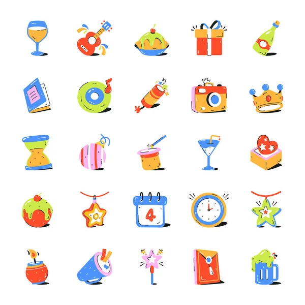 Niedlich Und Happy Birthday Party Setzte Symbole Vektorillustration — Stockvektor