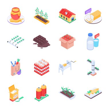 Premium Tarım Üretim Seti Isometric Simgeleri