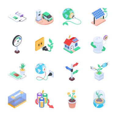 Çevre Gücü Paketi Isometric Simgeleri