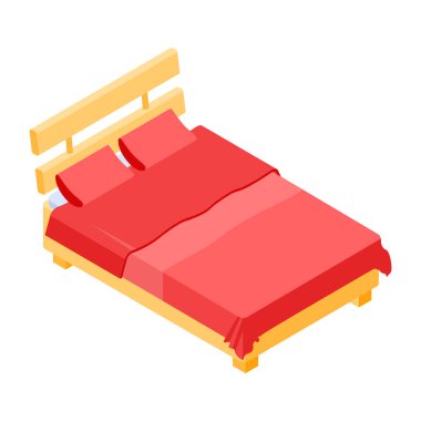 Yatak odası Beyaz arkaplanda Isometric Simgesi 