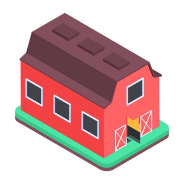 Çiftlik evinin izometrik simgesini kullanmaya hazır