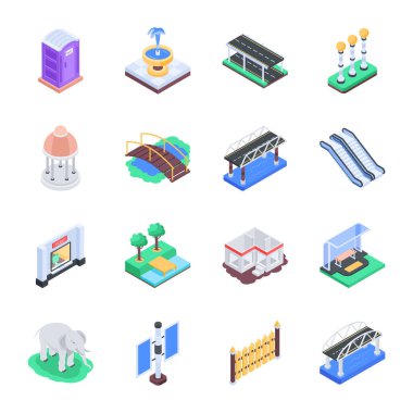 Halka Açık Yerleri İsometric Illustrations Sergiliyor