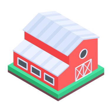 Çiftlik evinin izometrik simgesini kullanmaya hazır