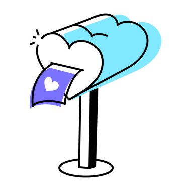 Beyaz arkaplanda aşk mektubu vektör çizimi olan kalp 