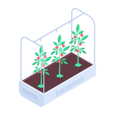 Çiftlik cam evinin birinci derece izometrik simgesi