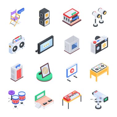 Stüdyo Malzemeleri Moda Koleksiyonu Isometric Simgeleri