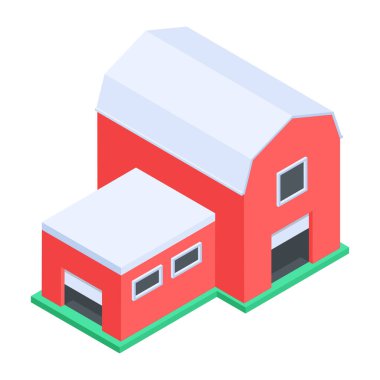 Çiftlik evinin izometrik simgesini kullanmaya hazır