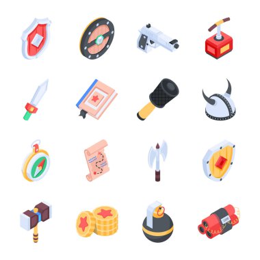 Oyun Silahları Koleksiyonu Isometric Simgeleri