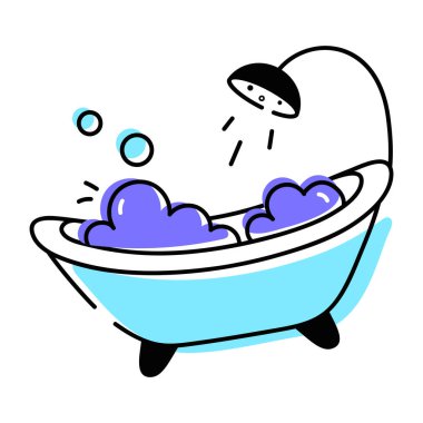 Duş küveti tasvir eden kullanışlı karalama simgesi