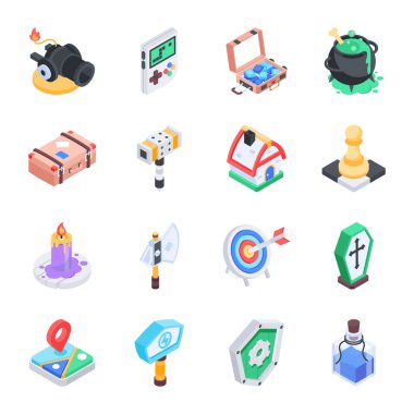 Oyun Ögeleri Paketi Isometric Simgeleri
