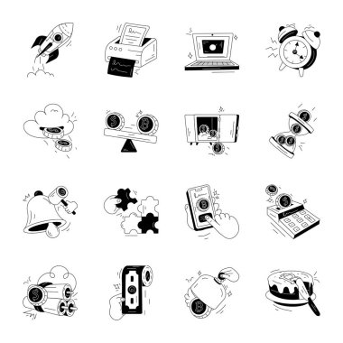 Ödeme ve Yatırım Paketi Doodle Simgeleri