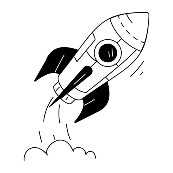 Vektorová Ručně Kreslená Kreslená Raketa — Stockový vektor