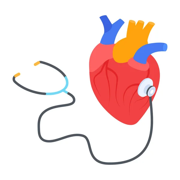 白色背景下带有听诊器矢量图的人类心脏 — 图库矢量图片