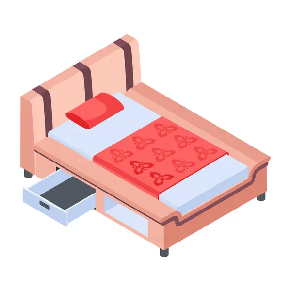 Isometrisches Bett Symbol Auf Weißem Hintergrund — Stockvektor