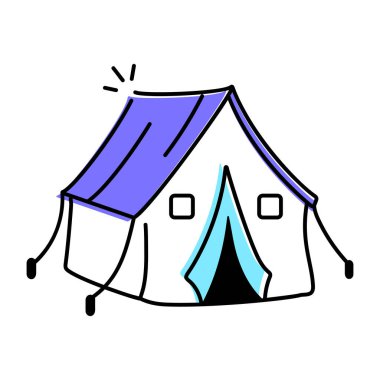 Çizgi film çadırı simgesinin vektör çizimi