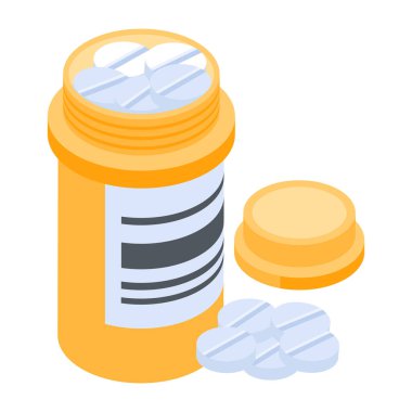 İlaç şişesinde beyaz arka planda vektör çizimi var. 