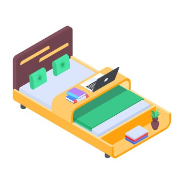 Yatak Isometric Simgesi beyaz arkaplanda 