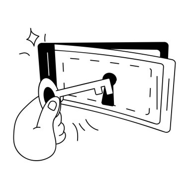 Kilitlenmiş anahtarın el çizimi karikatürü