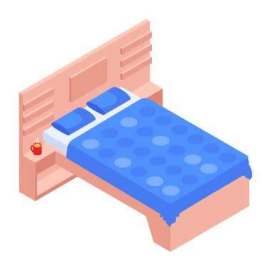 Yatak odası Beyaz arkaplanda Isometric Simgesi