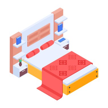 Yatak Isometric Simgesi beyaz arkaplanda 