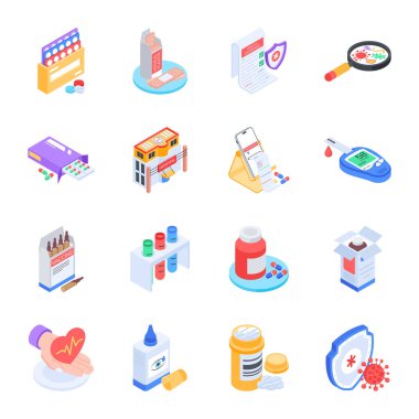 Tıbbi Ekipman Seti Isometric Simgeleri