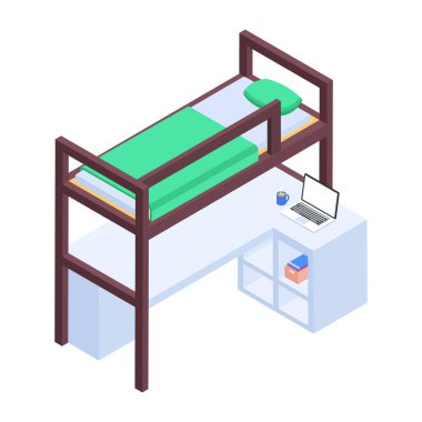 Yatak Isometric Simgesi beyaz arkaplanda