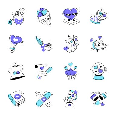 Aşk Günü Doodle Simgeleri Seti