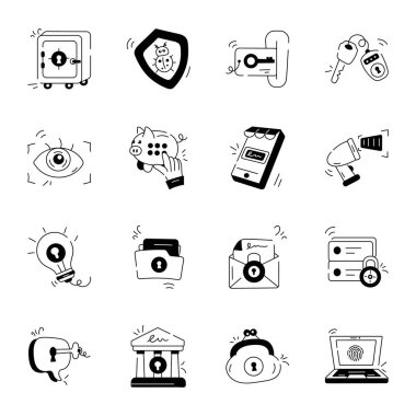 Güvenlik ve Şifreleme Koleksiyonu Doodle Simgeleri