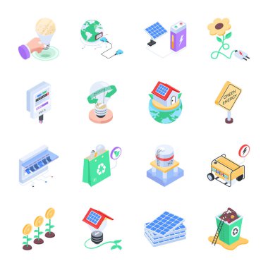 Geri Dönüşüm Enerjisi Moda Kümesi Isometric Simgeleri