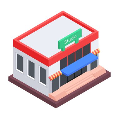Stüdyo binası simgesi beyaz arkaplanda izole edildi