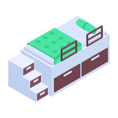 Yatak Isometric Simgesi beyaz arkaplanda
