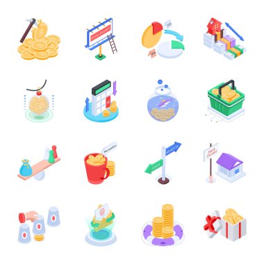 Modern Emeklilik Seti Isometric Simgelerinden Yararlanıyor