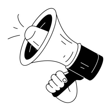 megafon karikatürü. El çizimi vektör illüstrasyonu