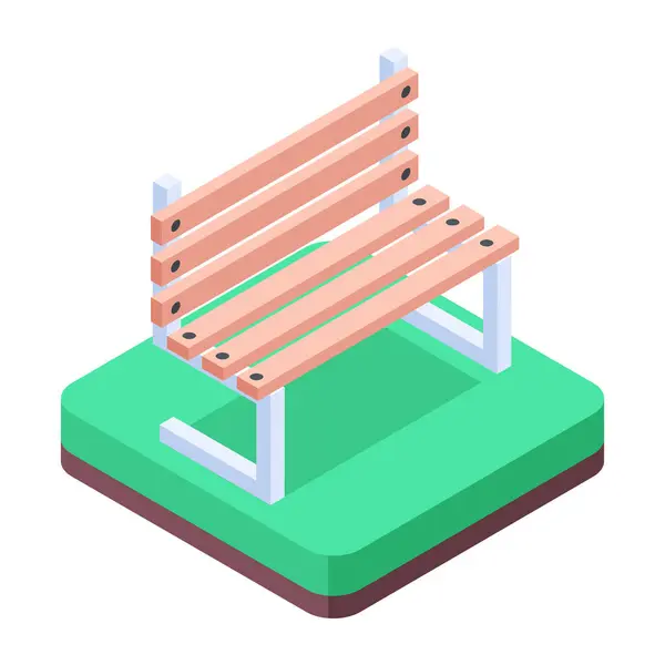Isometric Vector Illustration Wooden Bench — Stock Vector