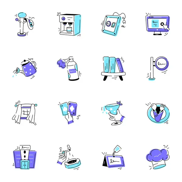 Set Hospitality Doodle Icons — Stock Vector